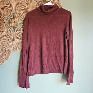 Peruvian Connection Maroon Pima Cotton Button Detail Turtle Neck Sweater